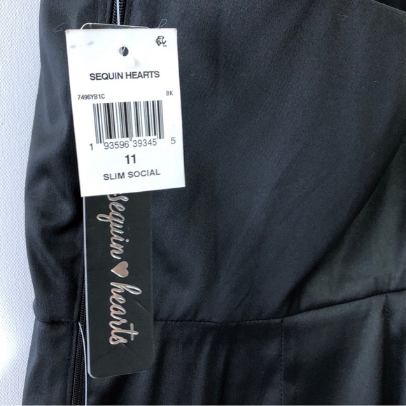 Sequin Hearts Black Satin Crystal One Shoulder Cocktail Formal Dress 11 - Picture 5 of 6